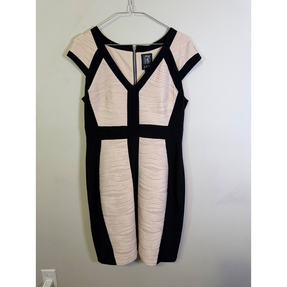 JAX Womens Sheath Dress Textured Colorblock Black Pink Size 10 Flawed